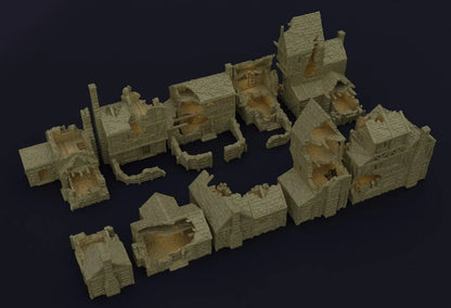 Village Ruins - Tabletop Terrain - 28 MM, Tabletop 3D Printed Terrain by MiniatureLand, Perfect for Wargaming and RPGs