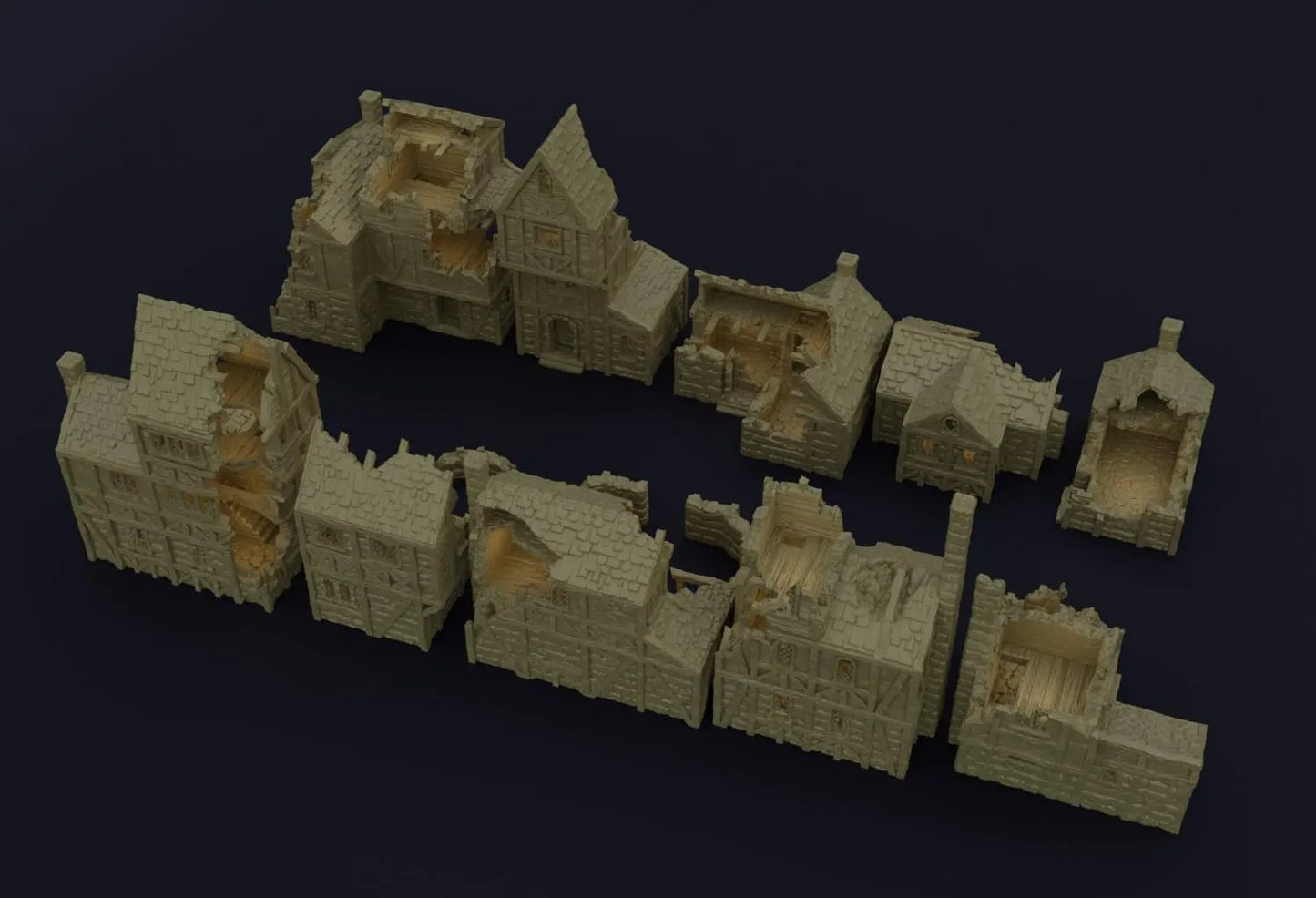 Village Ruins - Tabletop Terrain - 28 MM, Tabletop 3D Printed Terrain by MiniatureLand, Perfect for Wargaming and RPGs