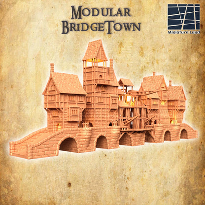 Modular Bridgetown - Tabletop Terrain - 28 MM, Tabletop 3D Printed Terrain by MiniatureLand, Perfect for Wargaming and RPGs