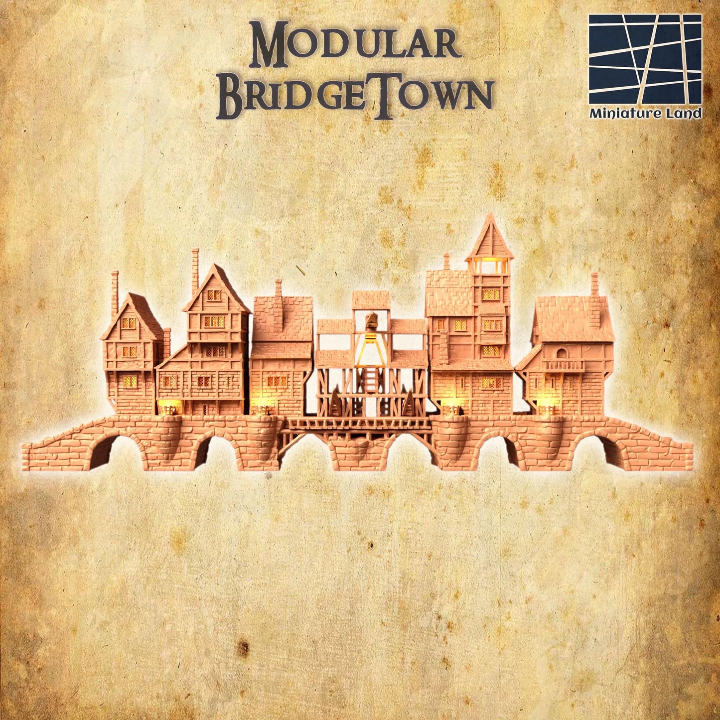 Modular Bridgetown - Tabletop Terrain - 28 MM, Tabletop 3D Printed Terrain by MiniatureLand, Perfect for Wargaming and RPGs