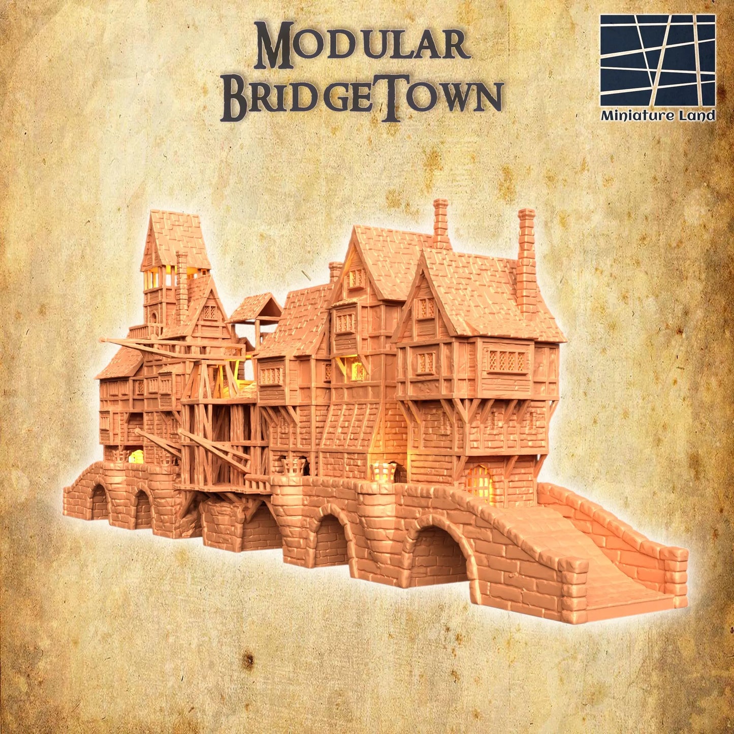 Modular Bridgetown - Tabletop Terrain - 28 MM, Tabletop 3D Printed Terrain by MiniatureLand, Perfect for Wargaming and RPGs