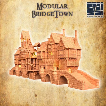 Modular Bridgetown - Tabletop Terrain - 28 MM, Tabletop 3D Printed Terrain by MiniatureLand, Perfect for Wargaming and RPGs