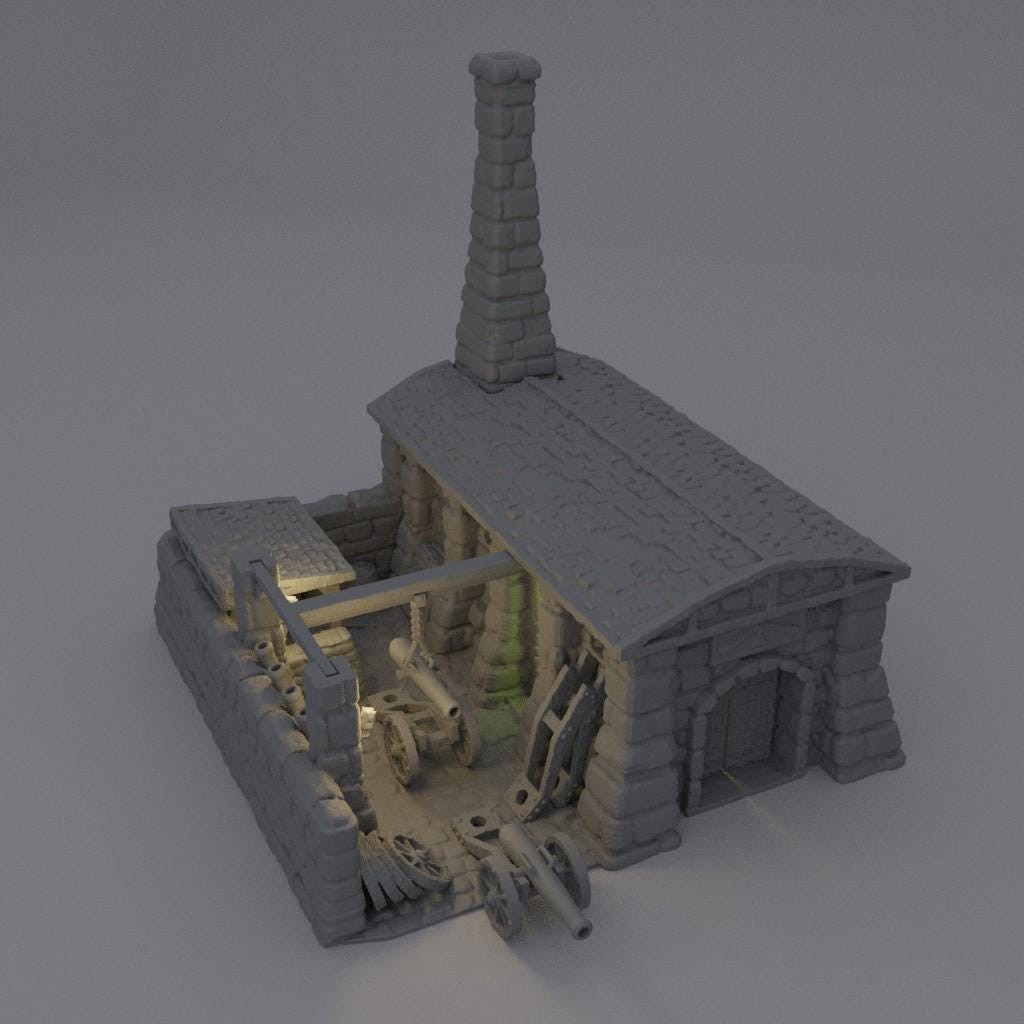 Medieval Cannon Forge - Tabletop Terrain - 28 MM, Tabletop 3D Printed Terrain by MiniatureLand, Perfect for Wargaming and RPGs