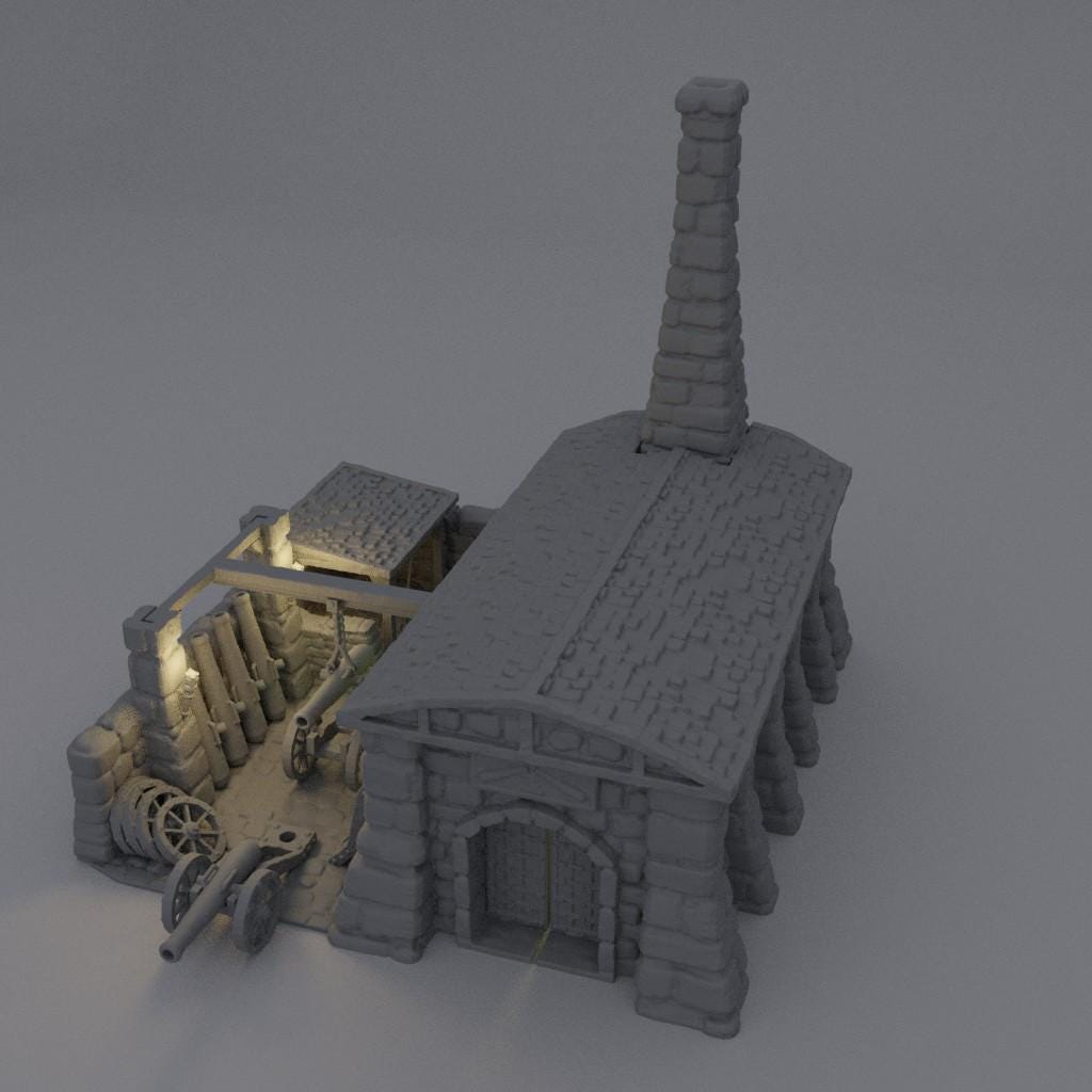 Medieval Cannon Forge - Tabletop Terrain - 28 MM, Tabletop 3D Printed Terrain by MiniatureLand, Perfect for Wargaming and RPGs