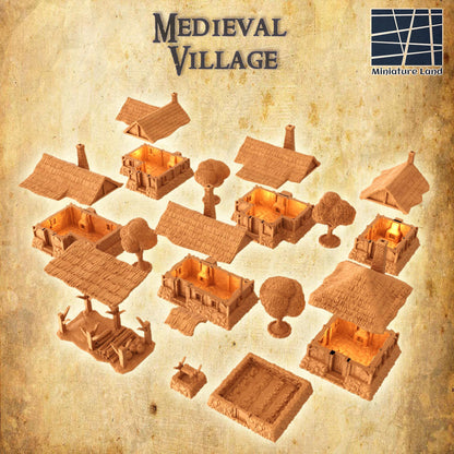 Modular Medieval Village - Tabletop Terrain - 28 MM, Tabletop 3D Printed Terrain by MiniatureLand, Perfect for Wargaming and RPGs