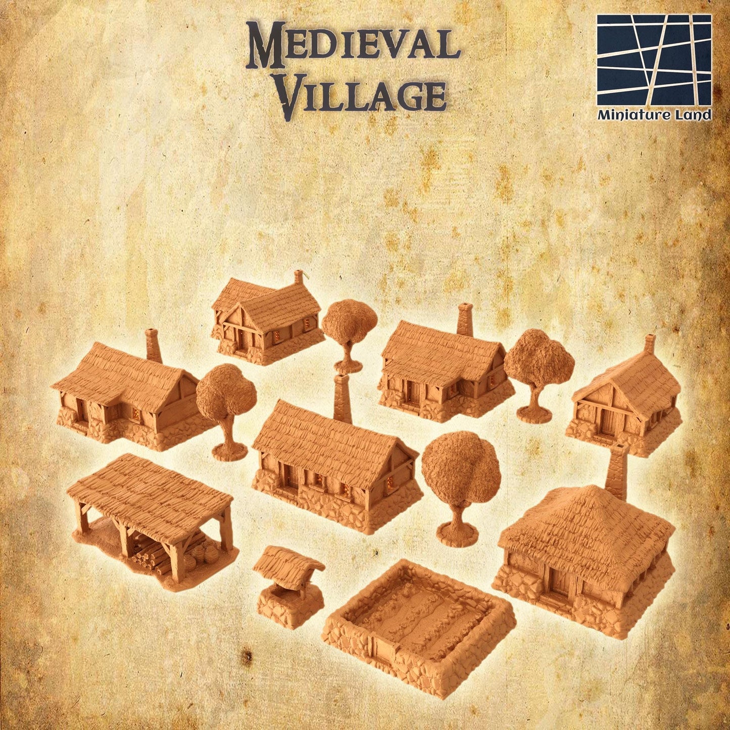 Modular Medieval Village - Tabletop Terrain - 28 MM, Tabletop 3D Printed Terrain by MiniatureLand, Perfect for Wargaming and RPGs