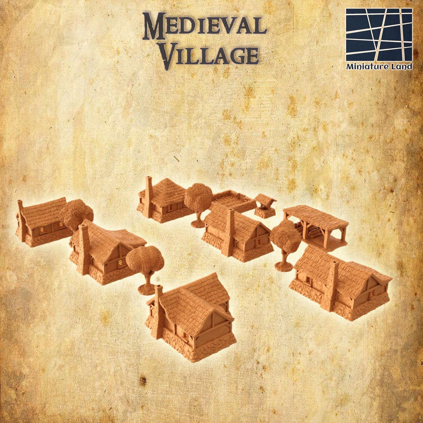 Modular Medieval Village - Tabletop Terrain - 28 MM, Tabletop 3D Printed Terrain by MiniatureLand, Perfect for Wargaming and RPGs