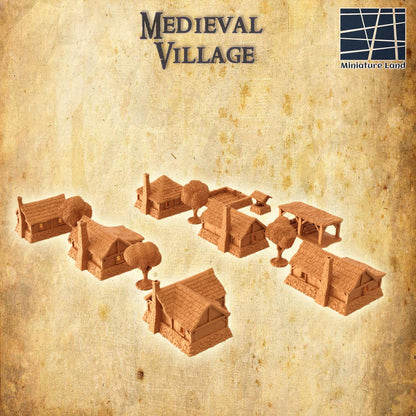 Modular Medieval Village - Tabletop Terrain - 28 MM, Tabletop 3D Printed Terrain by MiniatureLand, Perfect for Wargaming and RPGs