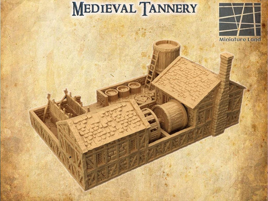 Medieval Tannery- Tabletop Terrain - 28 MM, Tabletop 3D Printed Terrain by MiniatureLand, Perfect for Wargaming and RPGs