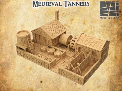 Medieval Tannery- Tabletop Terrain - 28 MM, Tabletop 3D Printed Terrain by MiniatureLand, Perfect for Wargaming and RPGs