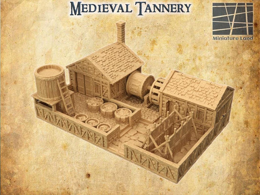 Medieval Tannery- Tabletop Terrain - 28 MM, Tabletop 3D Printed Terrain by MiniatureLand, Perfect for Wargaming and RPGs