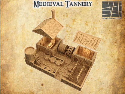 Medieval Tannery- Tabletop Terrain - 28 MM, Tabletop 3D Printed Terrain by MiniatureLand, Perfect for Wargaming and RPGs