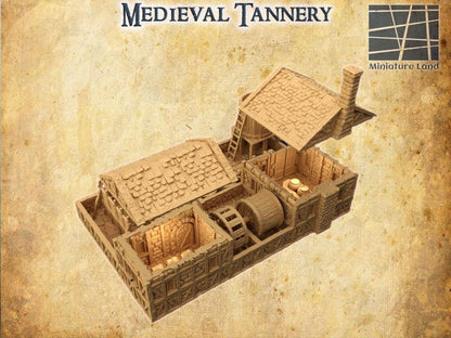 Medieval Tannery- Tabletop Terrain - 28 MM, Tabletop 3D Printed Terrain by MiniatureLand, Perfect for Wargaming and RPGs