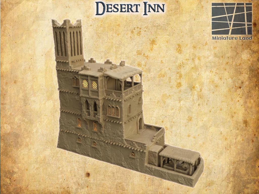 Desert Inn - Tabletop Terrain - 28 MM Tabletop 3D Printed Terrain by MiniatureLand, Perfect for Wargaming and RPGs