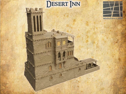 Desert Inn - Tabletop Terrain - 28 MM Tabletop 3D Printed Terrain by MiniatureLand, Perfect for Wargaming and RPGs