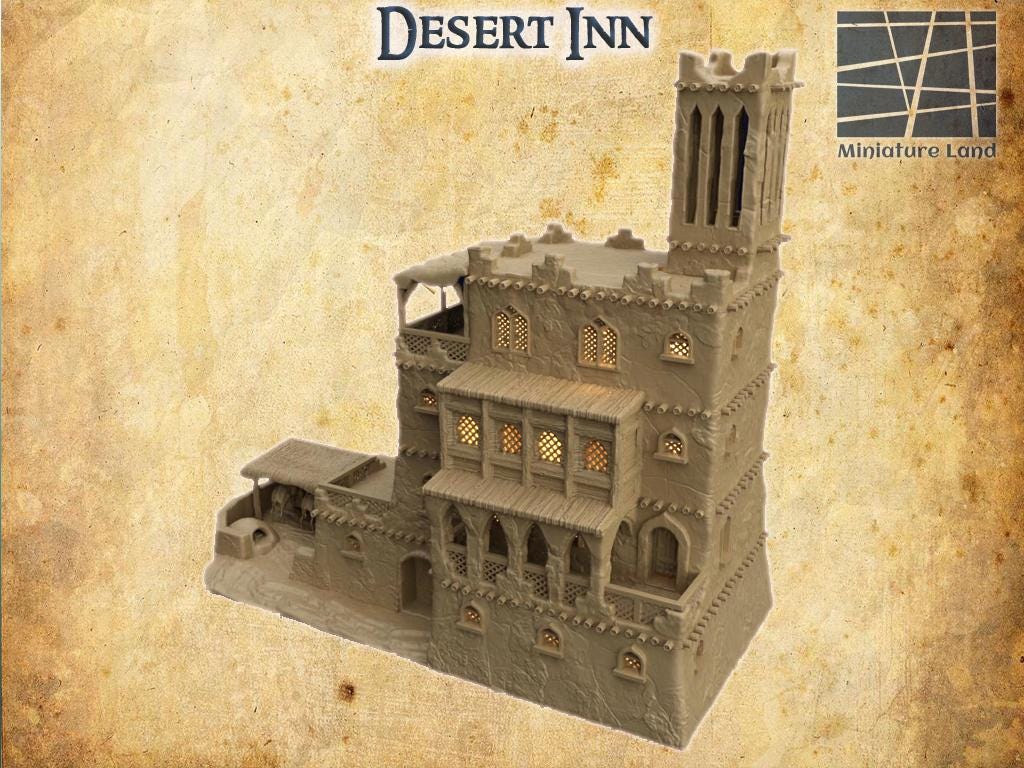 Desert Inn - Tabletop Terrain - 28 MM Tabletop 3D Printed Terrain by MiniatureLand, Perfect for Wargaming and RPGs