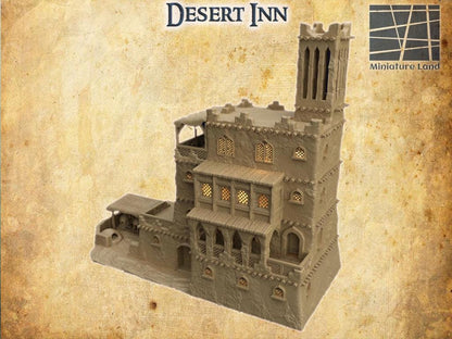 Desert Inn - Tabletop Terrain - 28 MM Tabletop 3D Printed Terrain by MiniatureLand, Perfect for Wargaming and RPGs