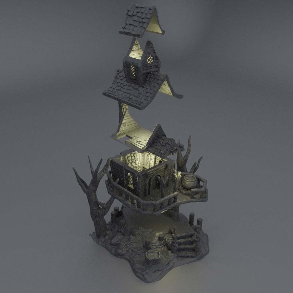 Witch Hut - Tabletop Terrain - 28 MM, Tabletop 3D Printed Terrain by MiniatureLand, Perfect for Wargaming and RPGs