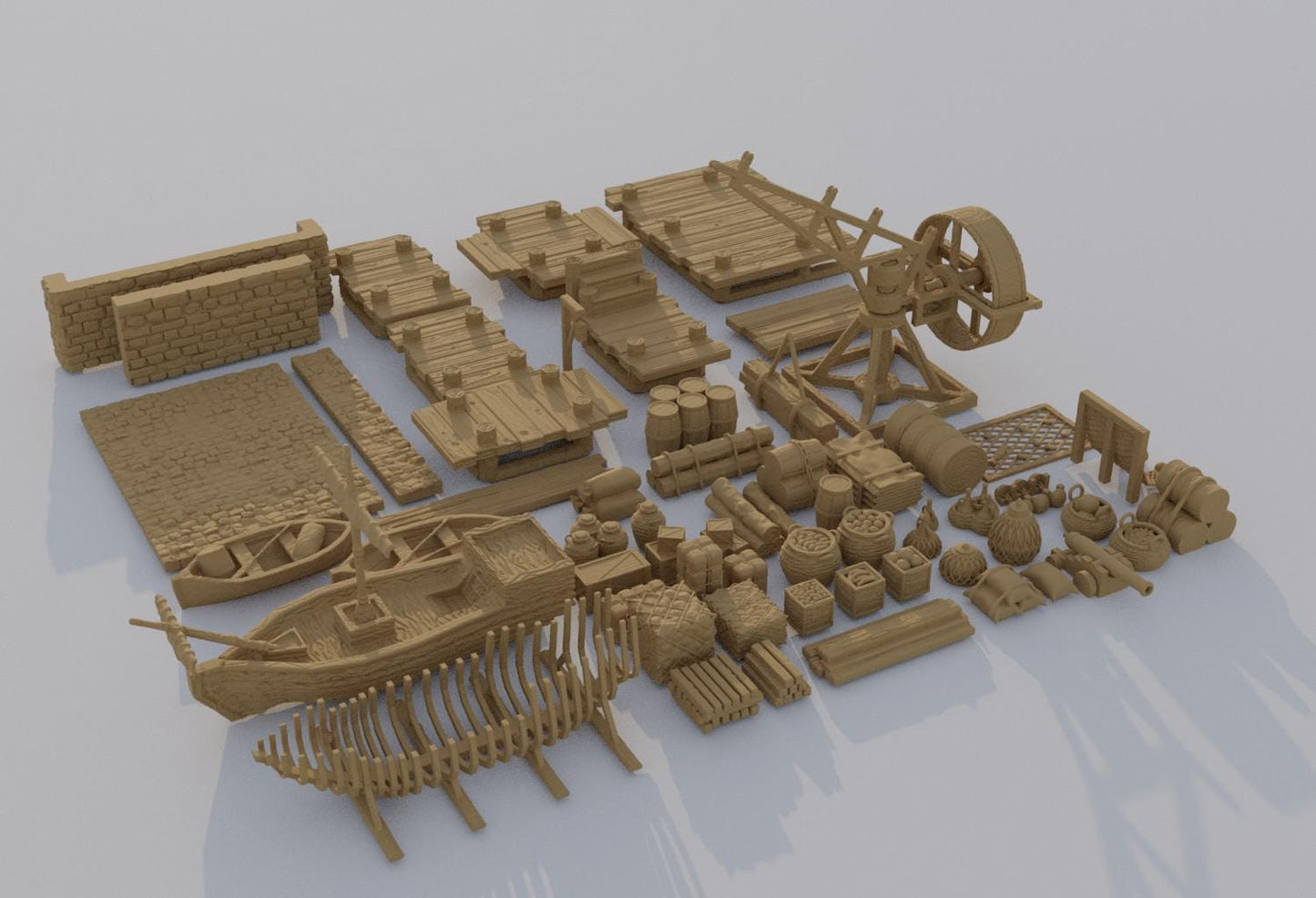 Dockyard Pack - Tabletop Terrain - 28 MM, Tabletop 3D Printed Terrain by MiniatureLand, Perfect for Wargaming and RPGs