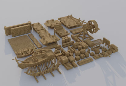 Dockyard Pack - Tabletop Terrain - 28 MM, Tabletop 3D Printed Terrain by MiniatureLand, Perfect for Wargaming and RPGs