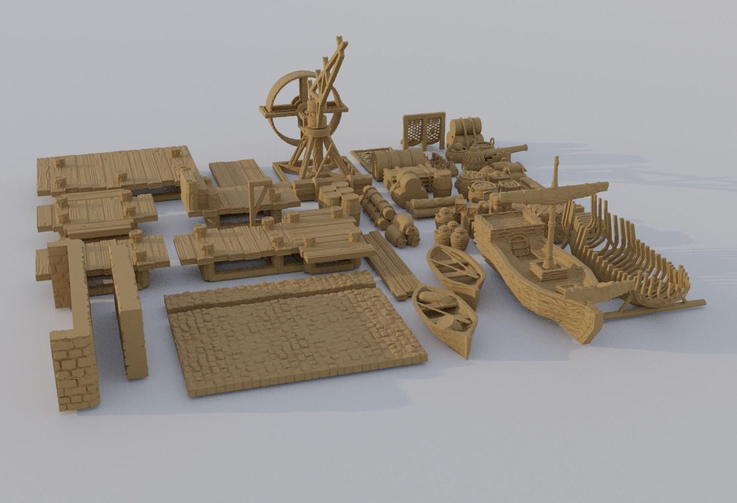 Dockyard Pack - Tabletop Terrain - 28 MM, Tabletop 3D Printed Terrain by MiniatureLand, Perfect for Wargaming and RPGs