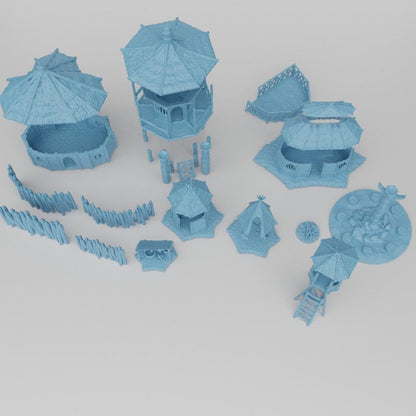 Small Jungle Village - Tabletop Terrain - 28 MM, Tabletop 3D Printed Terrain by MiniatureLand, Perfect for Wargaming and RPGs