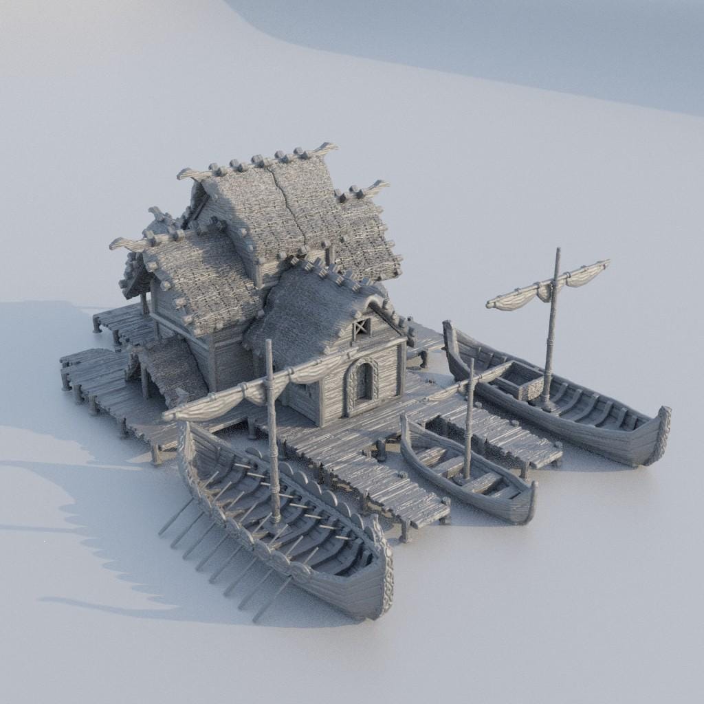 Small Viking Port - Tabletop Terrain - 28 MM, Tabletop 3D Printed Terrain by MiniatureLand, Perfect for Wargaming and RPGs