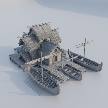 Small Viking Port - Tabletop Terrain - 28 MM, Tabletop 3D Printed Terrain by MiniatureLand, Perfect for Wargaming and RPGs