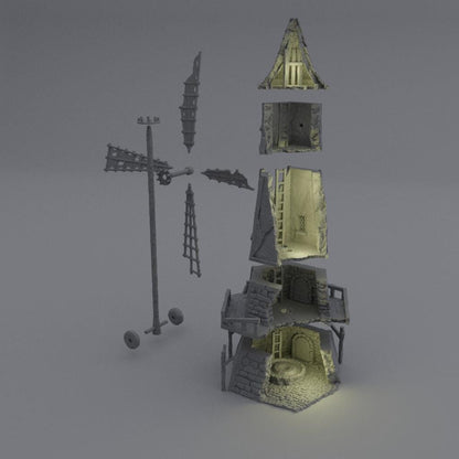 Ruined Windmill - Tabletop Terrain - 28 MM, Tabletop 3D Printed Terrain by MiniatureLand, Perfect for Wargaming and RPGs