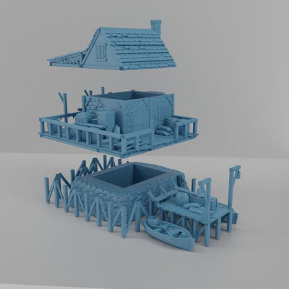 Fishing House - Tabletop Terrain - 28 MM, Tabletop 3D Printed Terrain by MiniatureLand, Perfect for Wargaming and RPGs