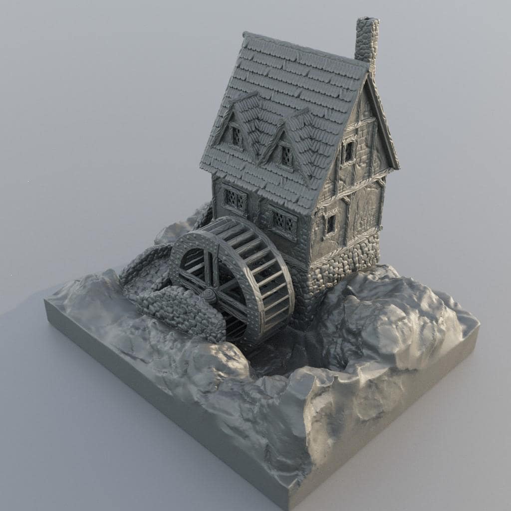 WaterMill House - Tabletop Terrain - 28 MM, Tabletop 3D Printed Terrain by MiniatureLand, Perfect for Wargaming and RPGs