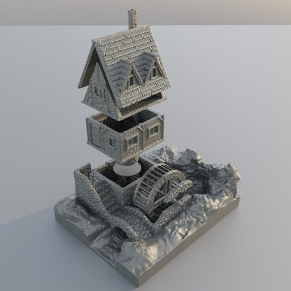 WaterMill House - Tabletop Terrain - 28 MM, Tabletop 3D Printed Terrain by MiniatureLand, Perfect for Wargaming and RPGs