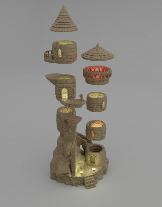 Small Magician Tower - Tabletop Terrain - 28 MM, Tabletop 3D Printed Terrain by MiniatureLand, Perfect for Wargaming and RPGs