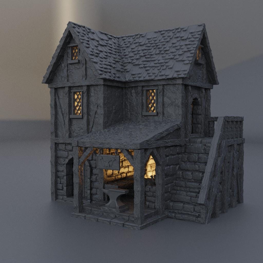 Town Blacksmith - Tabletop Terrain - 28 MM, Tabletop 3D Printed Terrain by MiniatureLand, Perfect for Wargaming and RPGs
