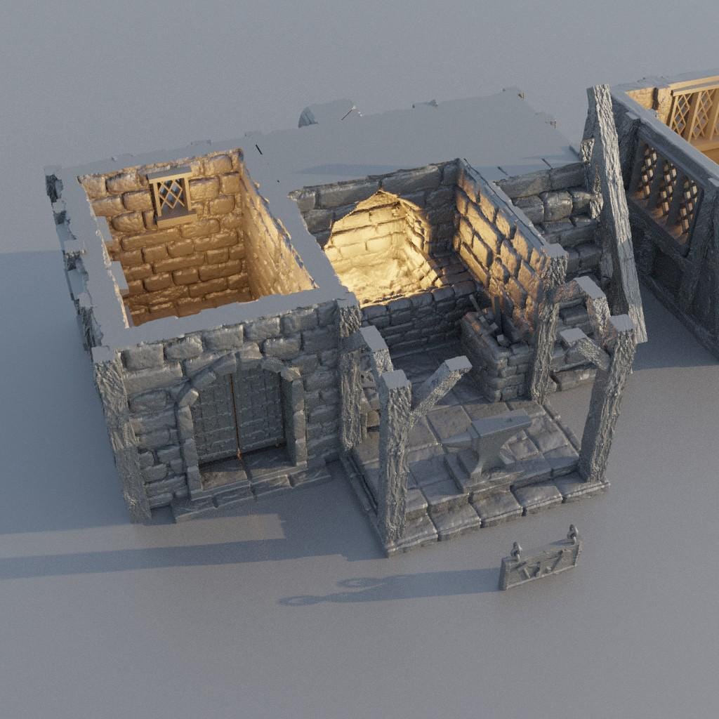 Town Blacksmith - Tabletop Terrain - 28 MM, Tabletop 3D Printed Terrain by MiniatureLand, Perfect for Wargaming and RPGs