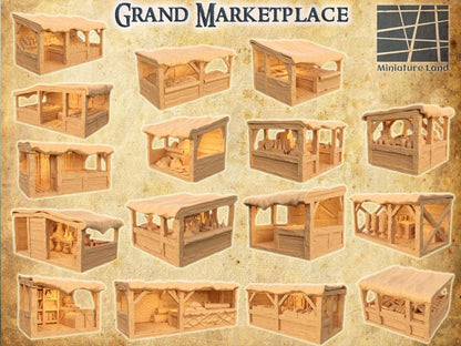 Grand MarketPlace - Tabletop Terrain - 28 MM, Tabletop 3D Printed Terrain by MiniatureLand, Perfect for Wargaming and RPGs
