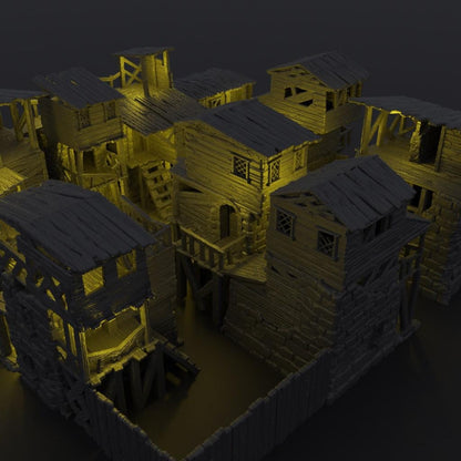 Modular Slum District - Tabletop Terrain - 28 MM, Tabletop 3D Printed Terrain by MiniatureLand, Perfect for Wargaming and RPGs