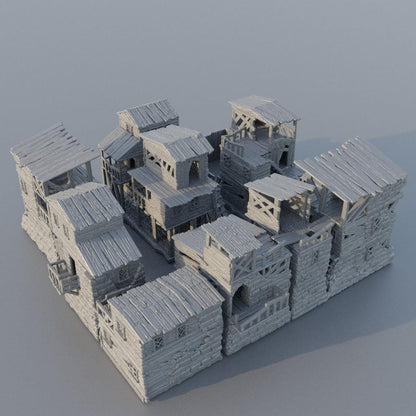 Modular Slum District - Tabletop Terrain - 28 MM, Tabletop 3D Printed Terrain by MiniatureLand, Perfect for Wargaming and RPGs
