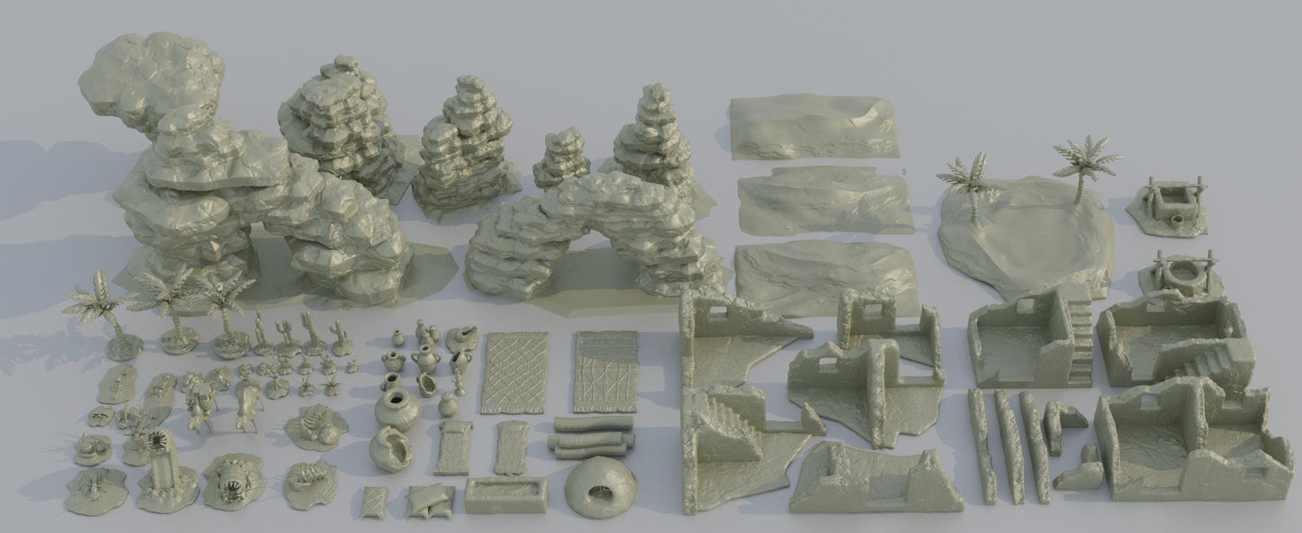 Desert Environment Pack - Tabletop Terrain - 28 MM, Tabletop 3D Printed Terrain by MiniatureLand, Perfect for Wargaming and RPGs