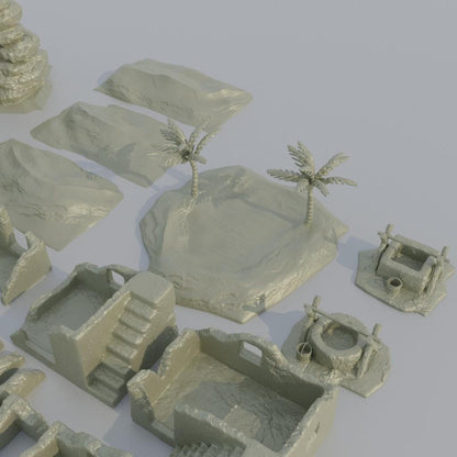 Desert Environment Pack - Tabletop Terrain - 28 MM, Tabletop 3D Printed Terrain by MiniatureLand, Perfect for Wargaming and RPGs
