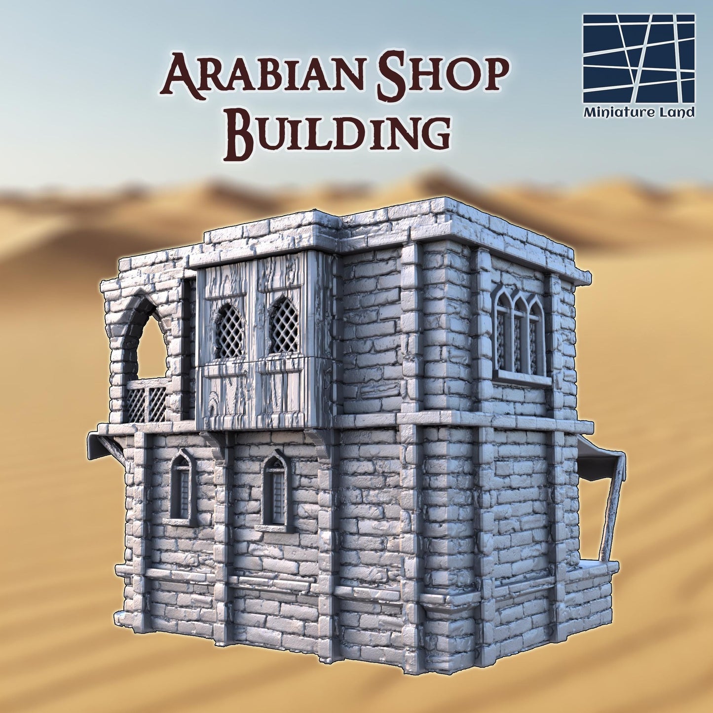 Arabian Shop Building - Tabletop Terrain - 28 MM Tabletop 3D Printed Terrain by MiniatureLand, Perfect for Wargaming and RPGs