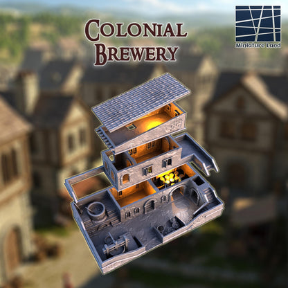 Colonial Brewery - Tabletop Terrain - 28 MM, Tabletop 3D Printed Terrain by MiniatureLand, Perfect for Wargaming and RPGs