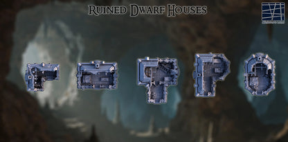 Ruined Dwarf Houses- Tabletop Terrain - 28 MM, Tabletop 3D Printed Terrain by MiniatureLand, Perfect for Wargaming and RPGs