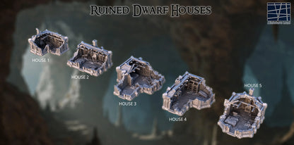 Ruined Dwarf Houses- Tabletop Terrain - 28 MM, Tabletop 3D Printed Terrain by MiniatureLand, Perfect for Wargaming and RPGs