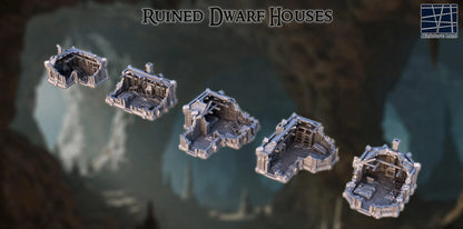 Ruined Dwarf Houses- Tabletop Terrain - 28 MM, Tabletop 3D Printed Terrain by MiniatureLand, Perfect for Wargaming and RPGs