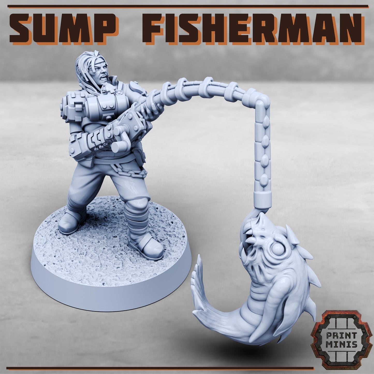 Sump Fisherman w/ Fish School -  Sci-Fi Grimdark Sump Pirate by Print Minis