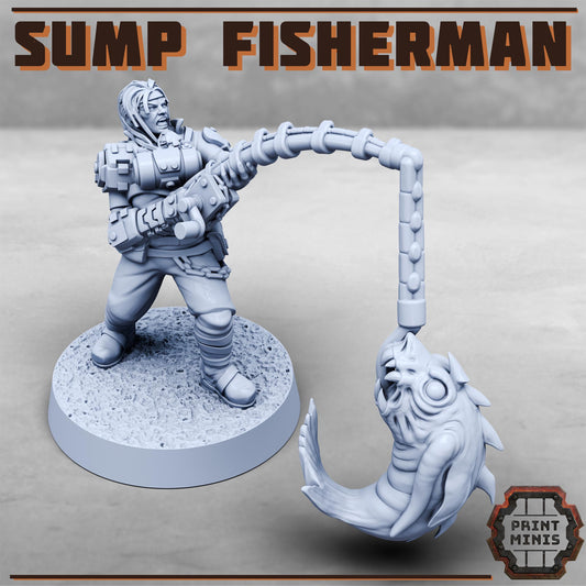Sump Fisherman w/ Fish School -  Sci-Fi Grimdark Sump Pirate by Print Minis