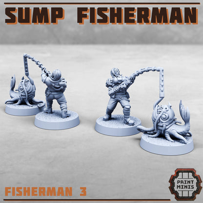 Sump Fisherman w/ Fish School -  Sci-Fi Grimdark Sump Pirate by Print Minis