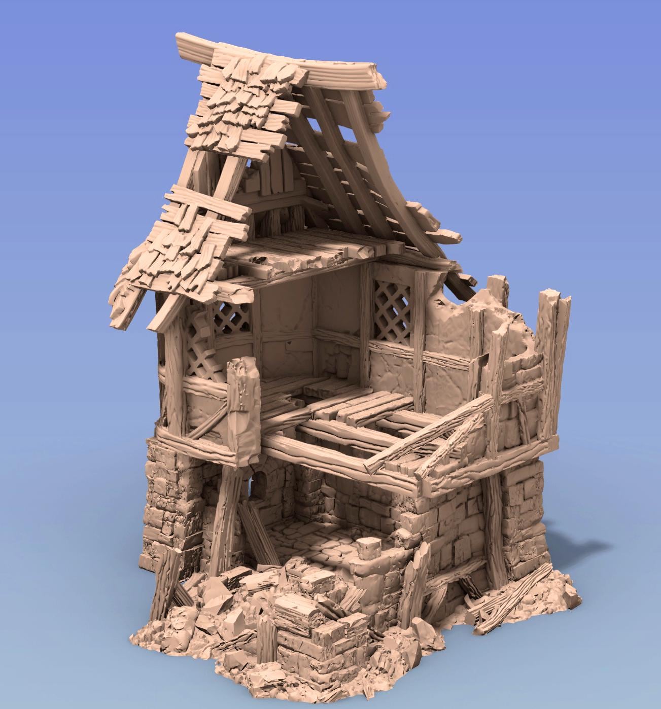 Timber Frame Ruin #2 by GameScape3D - 3D Printed Tabletop Terrain, Perfect for Wargames, Board Games, RPGs