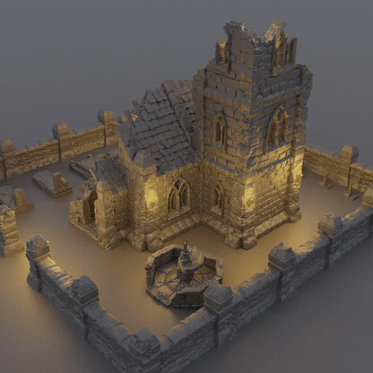 Ruined Small Church - Tabletop Terrain - 28 MM, Tabletop 3D Printed Terrain by MiniatureLand, Perfect for Wargaming and RPGs